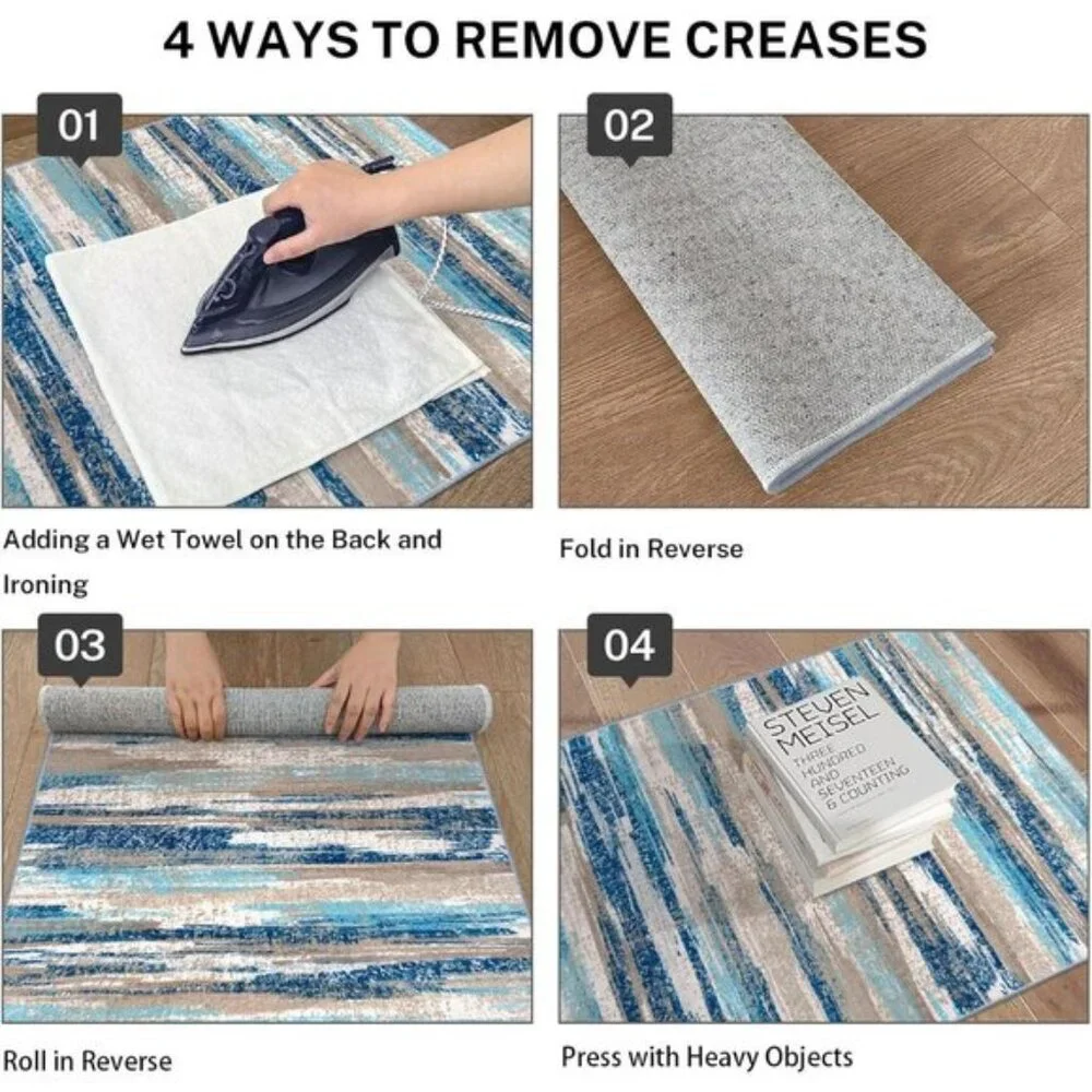 New Modern Abstract 2x3ft Entryway Rug, Washable Non-Slip Blue Faux Wool Carpet